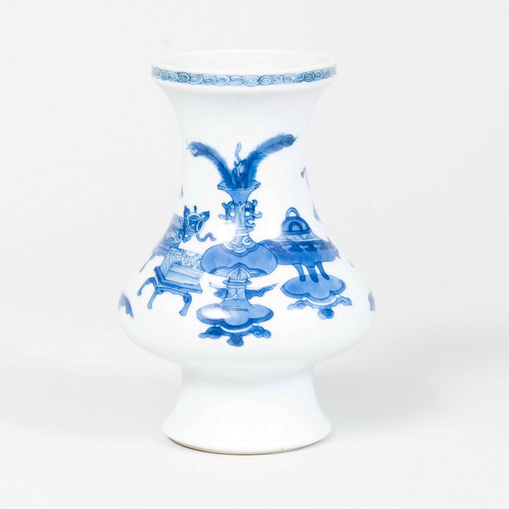 Appraisal: Chinese Blue and White Porcelain Vase Decorated with Scholar's Objects