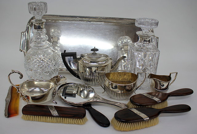 Appraisal: MISCELLANEOUS ITEMS TO INCLUDE two glass decanters with silver necks