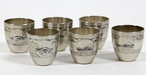 Appraisal: A set of six Japanese white metal beakers standard with