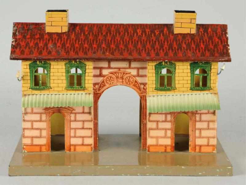 Appraisal: Hand-Painted Tin Litho Marklin -Gauge Station German Circa Unusual combination