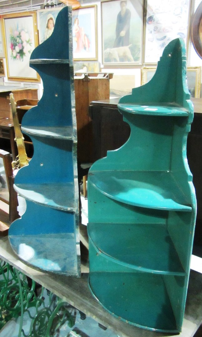 Appraisal: A th century blue painted four tier corner shelf and