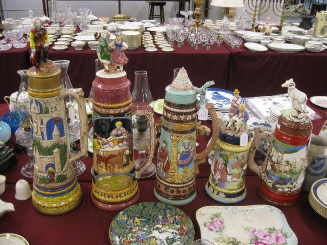 Appraisal: Collection of Ceramic Steins various scenes tallest is excellent