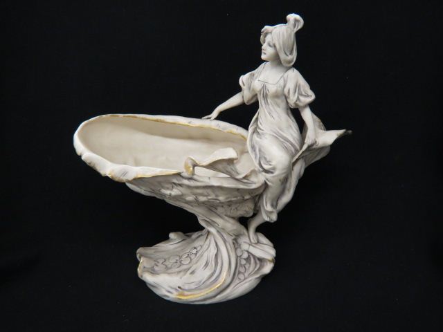 Appraisal: Royal Dux Porcelain Figural Vase lady seated by flower art