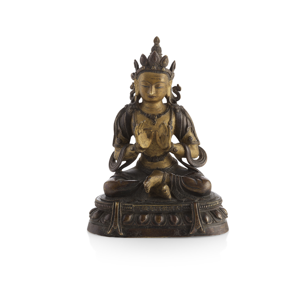 Appraisal: SINO-TIBETAN PARCEL-GILT BRONZE FIGURE OF VAYU FENG TIAN QIANLONG MARK