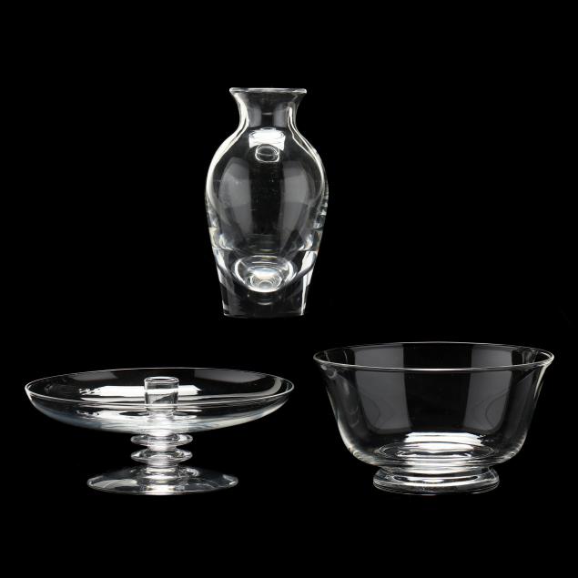 Appraisal: THREE PIECES OF STEUBEN CRYSTAL Including a baluster vase in