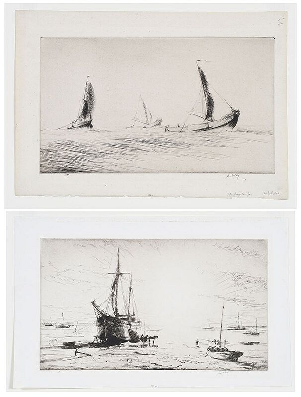 Appraisal: James McBey Scottish - Two maritime etchings Mersea - Sunset