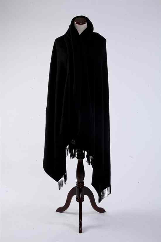 Appraisal: HERM S BLACK CASHMERE WRAP s ''as is'' Fabriqu en