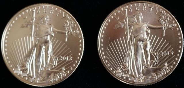 Appraisal: TWO GOLD WALKING LIBERTY EAGLE COINS OT EACH UNC