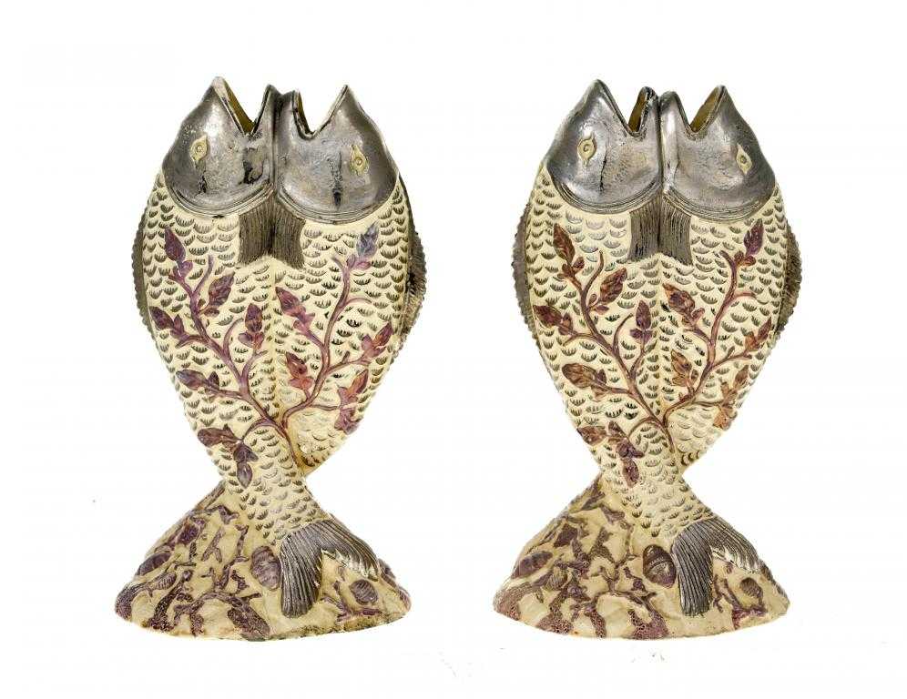 Appraisal: A PAIR OF PURPLE AND SILVER LUSTRE WARE TWIN FISH