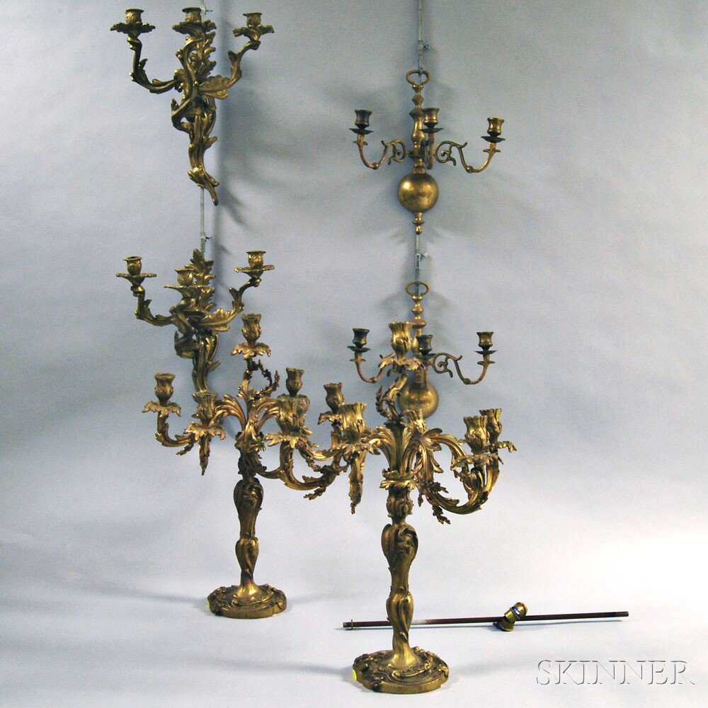 Appraisal: Two Pairs of Gilt-metal Sconces and a Pair of Candelabra