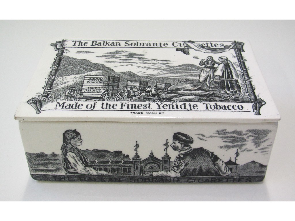 Appraisal: Balkan Sobranie pottery cigarette box with black transfer print decoration