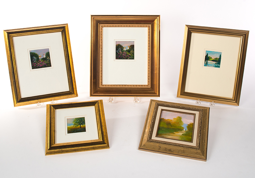 Appraisal: FIVE SMALL FRAMED AND MATTED OIL LANDSCAPES BY SALLIE CARLSON