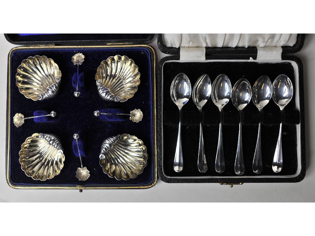 Appraisal: Lot comprising set of four cased silver salts with servers