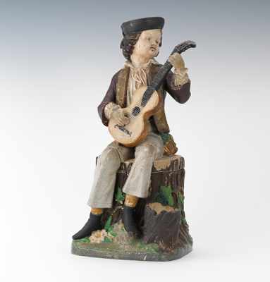 Appraisal: A Large Johann Maresch Full Figure Seated Youth with Guitar