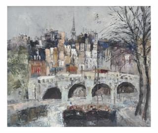 Appraisal: Modern Style Framed Paris River Scene Modern style framed Paris