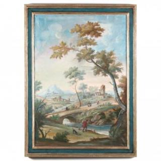 Appraisal: Italian Landscape Painting with Fisherman and Village early th century