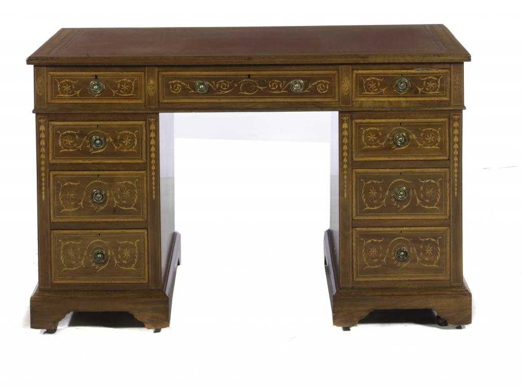 Appraisal: AN EDWARD VII INLAID MAHOGANY PEDESTAL DESK with rectangular gilt