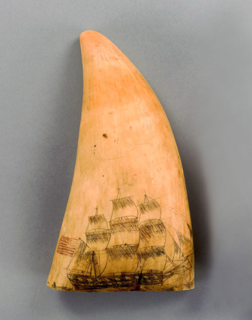 Appraisal: Scrimshaw whale tooth mid th c decorated with an American