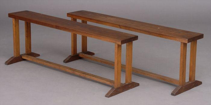 Appraisal: FREDERICK HARER PAIR OF BENCHES Walnut each narrow seat on