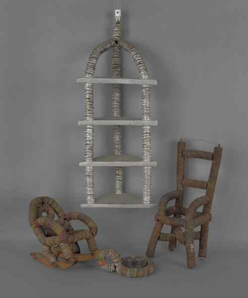 Appraisal: Two bottle cap doll chairs early th c together with