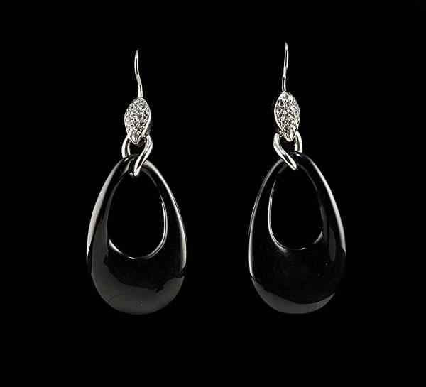 Appraisal: EW Co Black Ceramic and Diamond Earrings EW Co sterling