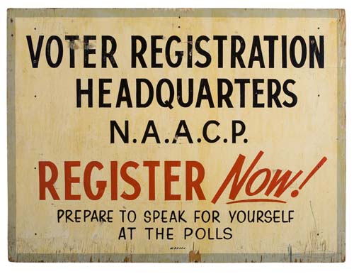 Appraisal: CIVIL RIGHTS Voter Registration Headquarters NAACP Hand-painted wood sign identifying