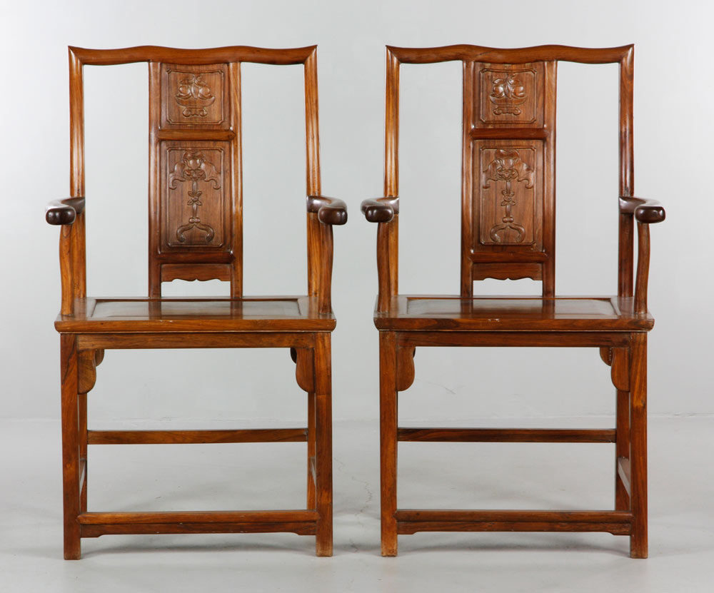 Appraisal: - Pair of Chinese Arm Chairs Pair of carved Chinese