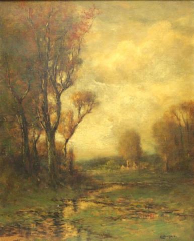 Appraisal: FIELD Edward L Oil on Canvas Landscape withStream Signed lower