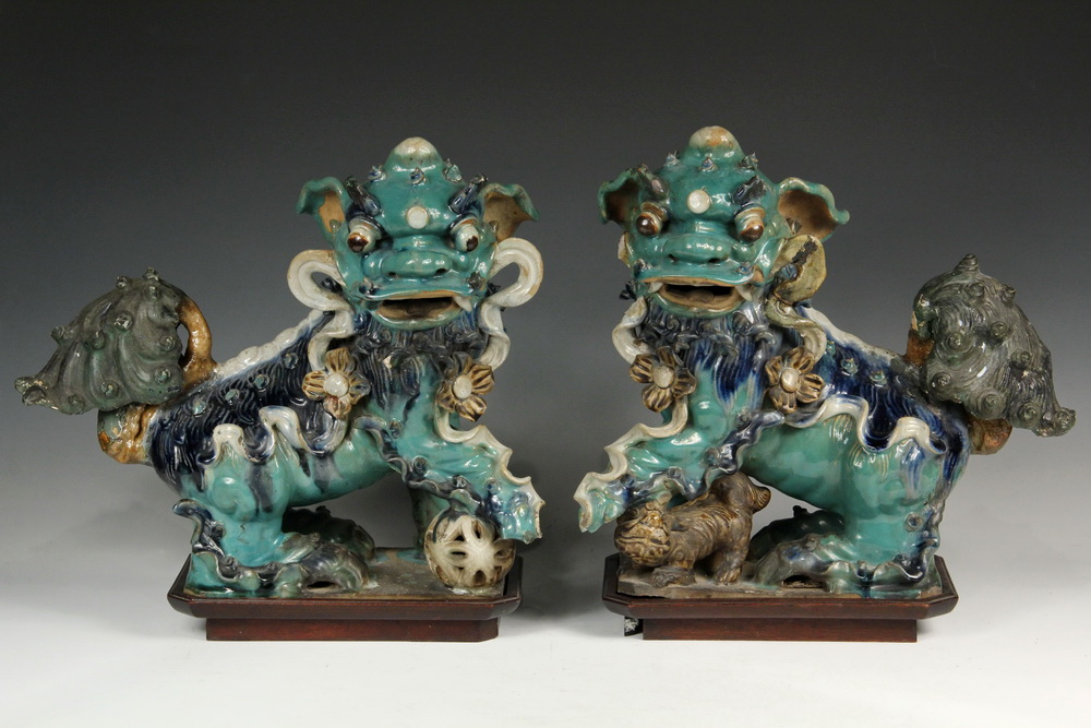 Appraisal: PAIR OF CHINESE ROOF TILE FINIALS - Ming Dynasty Glazed