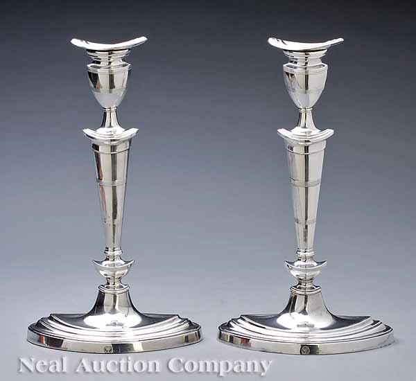 Appraisal: A Good Pair of English Silverplate Candlesticks in the George