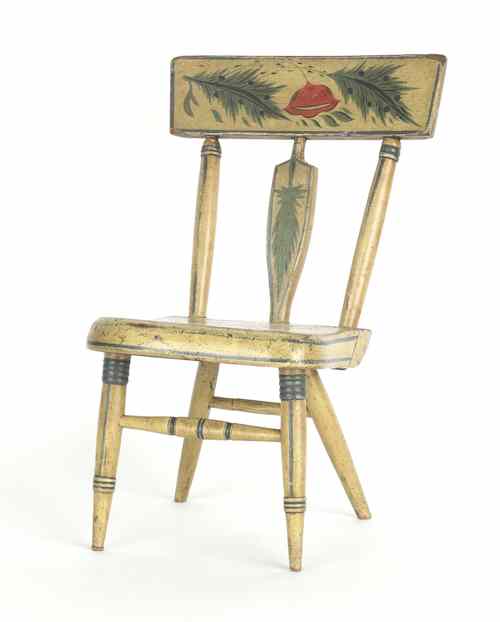 Appraisal: Miniature Pennsylvania painted plank seat chair mid th c retaining