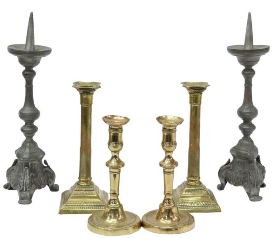 Appraisal: lot of Brass and pewter candle prickets sticks including pewter