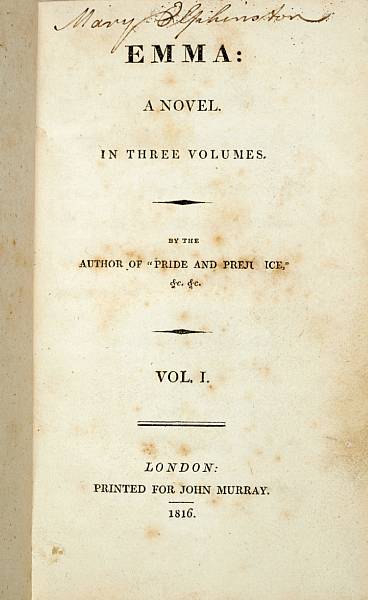 Appraisal: AUSTEN JANE - Emma a Novel London John Murray volumes