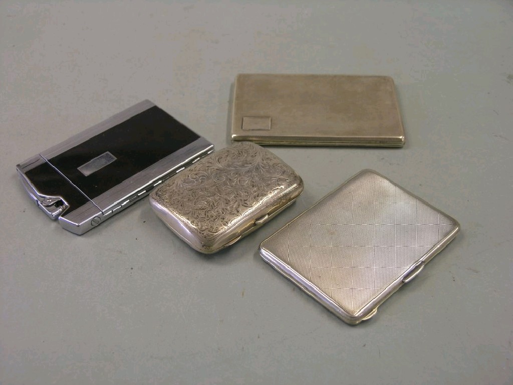 Appraisal: An engraved silver cigarette case Birmingham two other silver cigarette