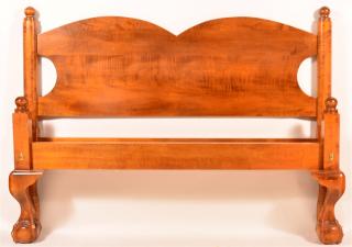 Appraisal: Period Style Tiger Maple King Size Bed Double arched headboard