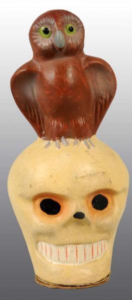 Appraisal: German Halloween Skull Owl Candy Container Description Painted composition Bottom