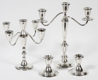 Appraisal: STERLING WEIGHTED CANDELABRAS AND CANDLESTICKS STERLING WEIGHTED CANDELABRAS AND CANDLESTICKS