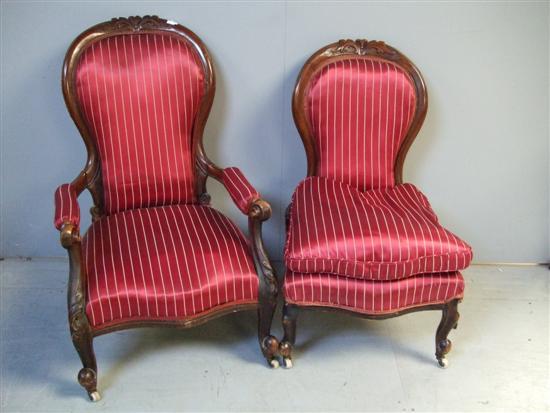 Appraisal: th century mahogany framed button back armchair and a matching