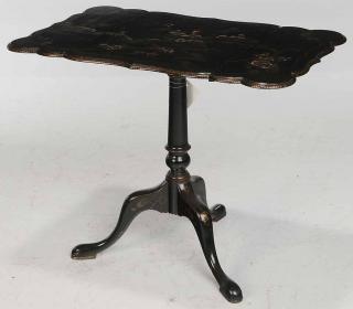 Appraisal: Black Lacquered Tea Table double drop leaf Japaned black lacquer