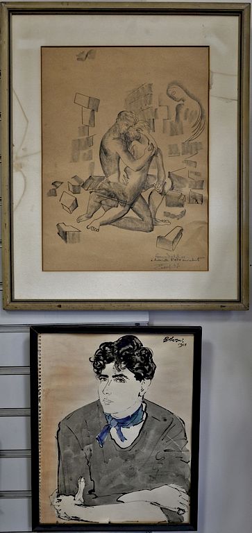 Appraisal: Group of five framed pieces to include pencil on paper