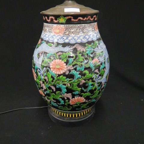 Appraisal: Chinese Pottery Lamp dragon floral body