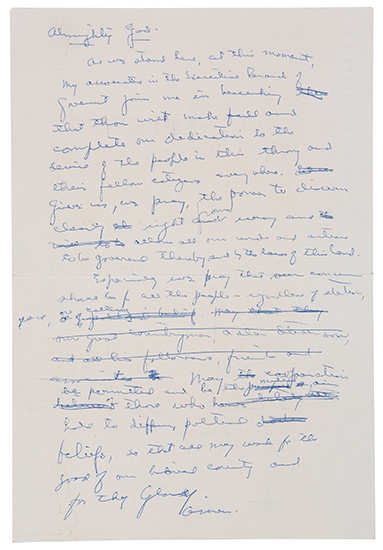 Appraisal: WORKING DRAFT OF THE FIRST PRESIDENT'S PRAYER EISENHOWER DWIGHT D