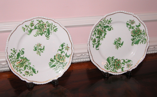 Appraisal: Pair of English Hand-painted Creamware plates decorated with green flowers