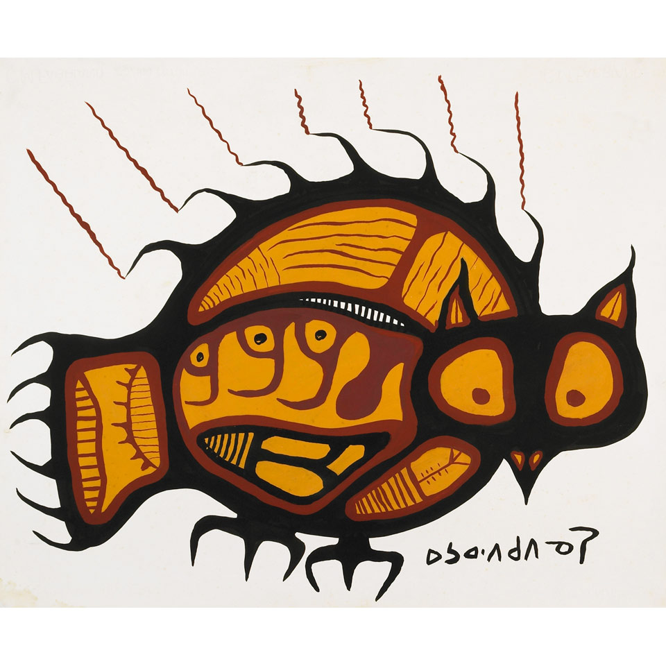 Appraisal: NORVAL MORRISSEAU R C A BIRD FIGURE acrylic on paper