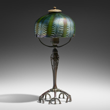 Appraisal: Tiffany Studios PULLED-FEATHER TABLE LAMP USA c hand-blown Favrile glass