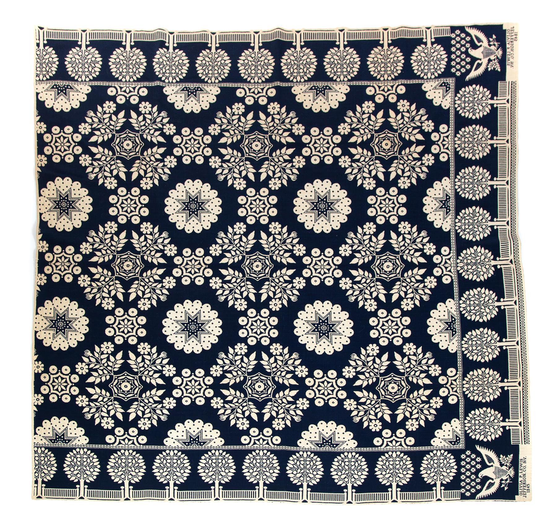 Appraisal: NEW YORK JACQUARD COVERLET Inscribed Jefferson County NY wool and