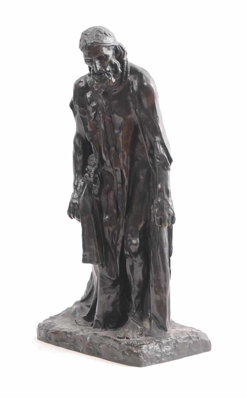 Appraisal: EUROPEAN SCHOOL BEARDED MAN IN ROBES Bronze bearing signature A