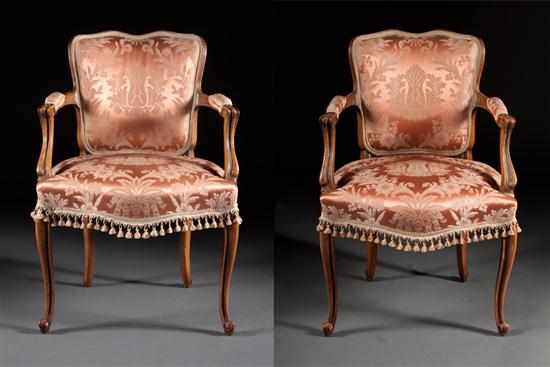 Appraisal: Pair of Louis XV style beech upholstered fauteuils th century