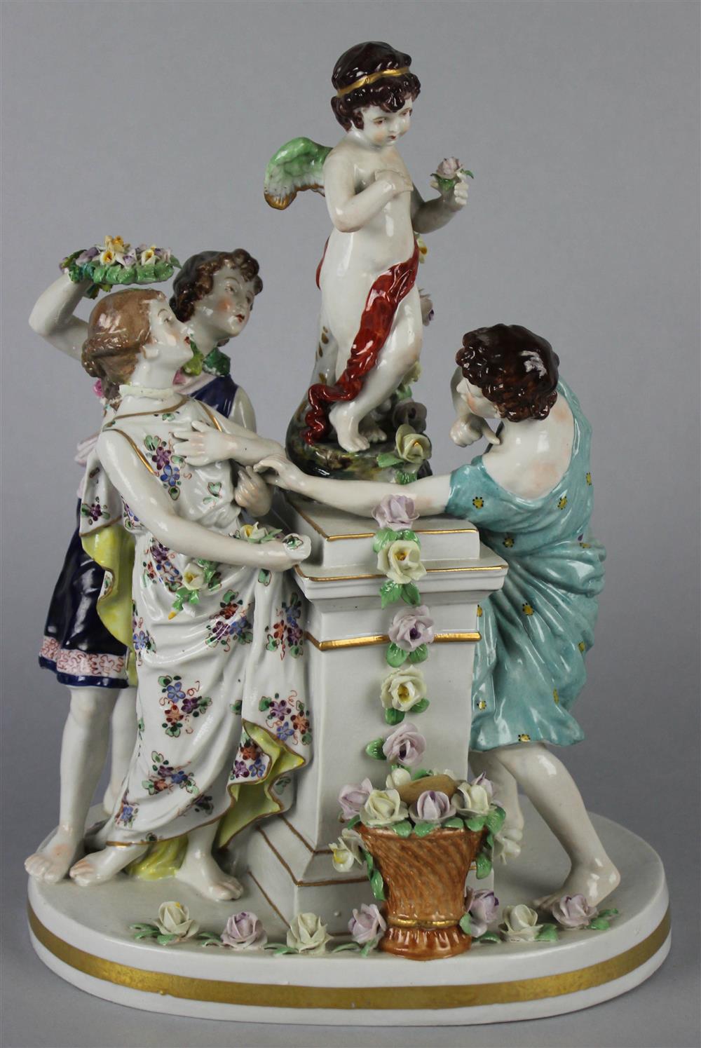 Appraisal: GERMAN PORCELAIN ALLEGORICAL FIGURE GROUP blue underglaze crowned N mark