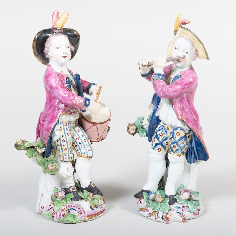 Appraisal: Pair of Bow Porcelain Figures of Young Musicians in high